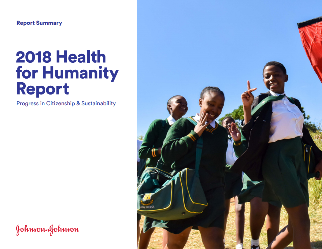 Cover of the Johnson & Johnson 2018 Health for Humanity Report, featuring Jonathan's photograph of schoolgirls in South Africa